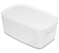 Leitz A5 MyBox Small with Lid, Storage Box for Home and Office, 5 L, Matt Finish, Plastic, BPA Free and Food Safe, White/Grey, 52291001