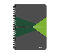 Leitz A5 Stiff Cover Notebook, Green (Wire Bound, 90 Sheets, Ruled, 1 Bookmark, 90 gsm Ivory Paper, Office Range)
