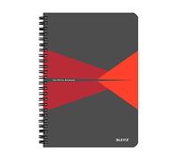 Leitz A5 Stiff Cover Notebook, Red (Wire Bound, 90 Sheets, Ruled, 90 gsm Ivory Paper, Office Range)