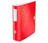 Leitz Wow Lever Arch File, Metallic Red, A4 Folder, Curved Spine 82mm Width, Elastic Fastening, Light Polyfoam Material, 11060026
