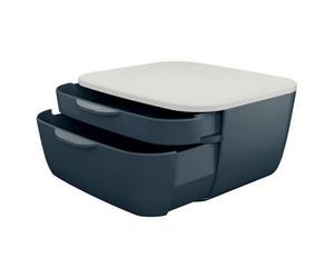 Leitz Cosy Velvet Grey Plastic Home Office Desk Storage Organiser Pen Book Cable Stationery Tidy Small Large Two Drawer Cabinet