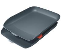 Leitz Cosy Velvet Grey Plastic Home Office Desk Storage Organiser Rectangular Wide Open A4 Document Magazine Set Of 2 Letter Trays