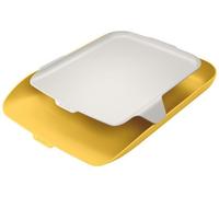 Leitz Cosy Warm Yellow Plastic Minimal Home Office Desk Storage Organiser Rectangular Wide Front A4 Document Magazine Letter Tray