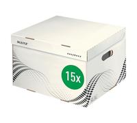 Leitz easyboxx 6137000 Storage and Transport Box, Large Box easyboxx A4 Archive Boxes 5 x 80 mm/4 x 100 mm, Transport Box with Top Lid, Pack of 15, White/Black, 61370000