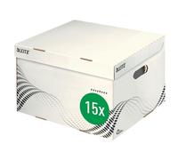Leitz easyboxx Storage and Transport Box, Size M, Box easyboxx A4 Archive Boxes, 3 x 100 mm/2 x 150 mm, Transport Box with Top Lid, Pack of 15, White/Black, 61360000