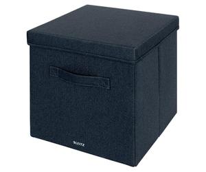 Leitz Fabric Storage Box with Lid, Set of 2 Cube Storage Unit Boxes, Foldable Fabric Ottoman Storage Organiser Box, Velvet Grey, Large, 61450089