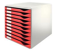 Leitz Desktop Form Set 10 Drawer A4 Grey With Red Drawers