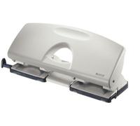 Leitz 4-Hole Punch 50120085 – Metal, 25-Sheet, Guide Bar with Format Markings – Grey