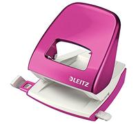 Leitz Hole Punch, 30 Sheets, Guide Bar with Format Markings, Metal, WOW Range, 50081023 - Metallic Pink