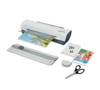 Leitz iLAM Home A4 Laminator DIY Kit, Paper Cutter, Stainless Steel Scissors & Corner Rounder, Hot Laminator Including 30 Laminating Pouches, 75-125 Micron, for Home, Home Office & School, White