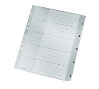 Leitz Index for A4, Cardboard Cover and 5 Plastic Dividers, Tabs with Numbers 1-5, Extra Width, Grey, 12830000