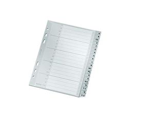 Leitz Index for A5, Cardboard Cover and 20 Plastic Dividers, Tabs with Alphabetical Print A-Z, Extra Width, Grey, 12650000