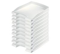 Leitz Letter Tray Flat A4, Pack of 10, Ideal for Storing and Organising A4 Documents, Stackable, White, Plus Series, 52370001