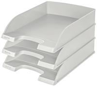 Leitz Letter Tray, Standard A4, Pack of 3, Letter Tray in Premium Quality, Stackable Storage Compartment as Desk Organiser, Can be Combined with Plus Series, Grey, 52270085