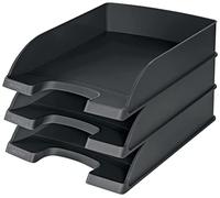 Leitz Letter Tray, Standard A4, Pack of 3, Letter Tray in Premium Quality, Stackable Storage Compartment as Desk Organiser, Can be Combined with Plus Series, Black, 52270095