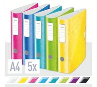 Leitz Lever Arch File, A4, Assorted, Curved spine 75mm width, Elastic fastening, Light polyfoam, Pack 5, WOW Range, 11060099
