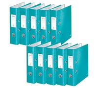 Leitz Lever Arch File, Pack of 10, Ice Blue, A4, 80mm Spine, WOW Range, 10050051, Design may vary