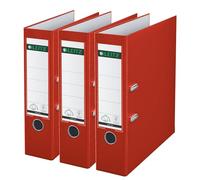 Leitz Lever Arch File, Red, Plastic, A4, 80 mm spine, Pack 3, 310335125