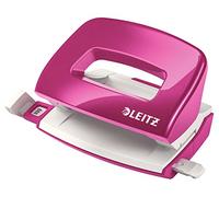 Leitz Mini Hole Punch, 10 Sheets, Guide Bar with Format Markings, Metal, WOW Range, 50601023 - Metallic Pink