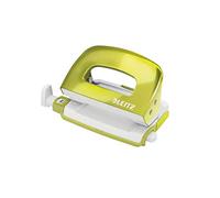 Leitz Mini Hole Punch, 10 Sheets, Guide Bar with Format Markings, Metal, WOW Range, 50601064 - Metallic Green