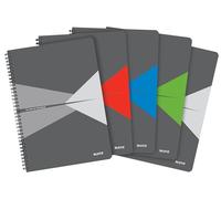 Leitz Office College Pad (Pack of 5) - A4 Lined Notebook with Cardboard Cover, Spiral Binding, 180 Pages / 90 Sheets of FSC-Certified Paper (80 g/m²), For Office & School, Assorted Colours, 46481099