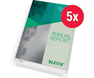 Leitz Premium Maxi Punched Pockets A4 Embossed Transparent 170 microns PVC (Polyvinyl Chloride) Top Opening 11 Holes Pack of 5