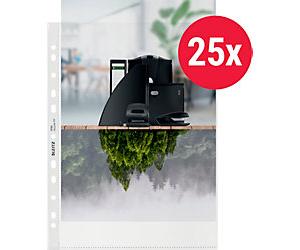 Leitz Punched Pockets 90% Recycled A4 Embossed Transparent 100 microns PP (Polypropylene) Top Opening 11 Holes Pack of 25