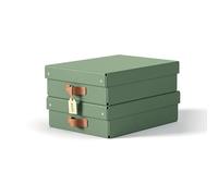 Leitz Puro Medium Low Storage Box with Lid - Set of 2 Durable Storage Boxes, Compatible with Cube Units & Shelves, 8L Stackable Organiser, Suitable for Home & Office (27 x 37 x 10cm, Sage Green)