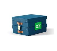 Leitz Puro Medium Low Storage Box with Lid - Set of 2 Durable Storage Boxes, Compatible with Cube Units & Shelves, 8L Stackable Organiser, Suitable for Home & Office (27 x 37 x 10cm, Ocean Blue)