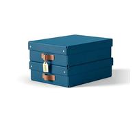 Leitz Puro Medium Low Storage Box with Lid - Set of 2 Durable Storage Boxes, Compatible with Cube Units & Shelves, 8L Stackable Organiser, Suitable for Home & Office (27 x 37 x 10cm, Ocean Blue)