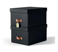 Leitz Puro Medium Storage Box with Lid – 17L Stackable, Cube-Compatible – Set of 2 Obsidian Black
