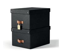 Leitz Puro Medium Storage Box with Lid - Set of 2 Durable Storage Boxes, Compatible with Cube Units & Shelves, 17L Stackable Organiser, Suitable for Home & Office (27 x 37 x 20cm, Obsidian Black)