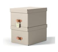 Leitz Puro Medium Storage Box with Lid - Set of 2 Durable Storage Boxes, Compatible with Cube Units & Shelves, 17L Stackable Organiser, Suitable for Home & Office (27 x 37 x 20cm, Sand Beige)