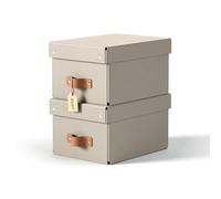 Leitz Puro Small Storage Box with Lid - Set of 2 Durable Storage Boxes, Compatible with Cube Units & Shelves, 7L Stackable Organiser, Suitable for Home & Office (20 x 28 x 15 cm, Sand Beige)