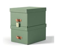 Leitz Puro Medium Storage Box with Lid - Set of 2 Durable Storage Boxes, Compatible with Cube Units & Shelves, 17L Stackable Organiser, Suitable for Home & Office (27 x 37 x 20cm, Sage Green)
