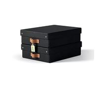 Leitz Puro Medium Low Storage Box with Lid - Set of 2 Durable Storage Boxes, Compatible with Cube Units & Shelves, 8L Stackable Organiser, Suitable for Home & Office (27 x 37 x 10cm, Obsidian Black)