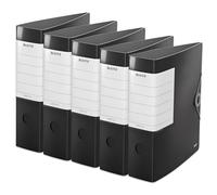 Leitz Quality Folder 180° Solid, Pack of 5, A4, Black, 8.2 cm Spine Width, Elastic Closure, Robust Polyfoam, Extra Wide, Interchangeable Spine Label, 11120095
