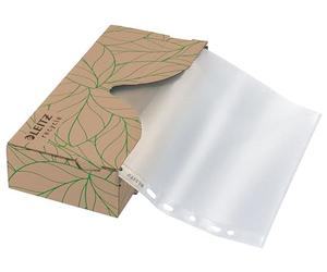 Leitz Recycle Document Wallets, 40 A4 Pack in Cardboard Dispenser | Showbag Dispenser for Storing & Archiving Paper in Ring Binders