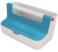 Leitz Storage Carry Box, Cosy Range, Hot Desking Box, Organiser Box for Home or Office, Storage Box with Handle, Smart Compartments for Organisation, Calm Blue, 61250061