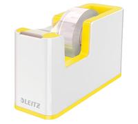 Leitz Tape Dispenser, Heavy Base with Tape, Wow Range, Pearl White/Yellow | Sturdy Heavy Tape Dispenser, Comfortable One Hand Operation, Clean Cut, 25mm Core Diameter, 53641016