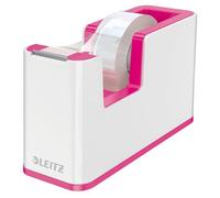 Leitz Tape Dispenser, Heavy Base with Tape, Wow Range, White/Metallic Pink