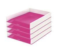Leitz TS-120551 Wow Duo Colour Letter Tray, 267mm x 49mm x 336mm, Pink