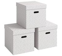 Leitz VON 61430001 Storage Box with Lid, 29 Litres, Large, Geometric Design, 100% Recycled Cardboard, for School, Study and Household, White, Pack of 3
