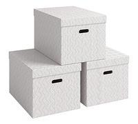 Leitz VON Set of 3 Storage Boxes with Lid, 46 L, Extra Large, 100% Recycled Cardboard, von, Geometric Design, for School, Study and Household, White, 61420001