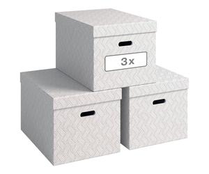 Leitz VON Set of 3 Storage Boxes with Lid, 46 L, Extra Large, 100% Recycled Cardboard, von, Geometric Design, for School, Study and Household, White, 61420001