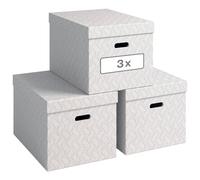 Leitz VON Set of 3 Storage Boxes with Lids, 46 L, Large, Card, White