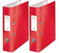 Leitz Wow 180° Lever Arch File, Red Lever Arch File, A4 Folder, 80 mm Spine Width, 10050026 (Pack of 2)