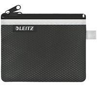Leitz Wow 2-Pocket Pencil Case, Nylon Zip, Washable, Ideal Plastic Wallet, Small (14 x 10.5cm) - Black, 40110095