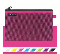 Leitz Wow 2-Pocket Pencil Case, Nylon Zip, Washable, Ideal Storage, Large (23x15cm) - Pink