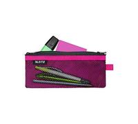 Leitz Wow 2-Pocket Pencil Case, Nylon Zip, Washable, Medium (21x8.5cm) - Pink